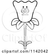 Cartoon Clipart Of A Black And White Bored Daffodil Flower Character Vector Outlined Coloring Page by Cory Thoman