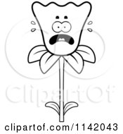 Cartoon Clipart Of A Black And White Scared Daffodil Flower Character Vector Outlined Coloring Page