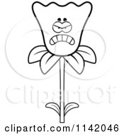 Cartoon Clipart Of A Black And White Angry Daffodil Flower Character Vector Outlined Coloring Page by Cory Thoman