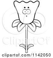 Cartoon Clipart Of A Black And White Surprised Daffodil Flower Character Vector Outlined Coloring Page by Cory Thoman