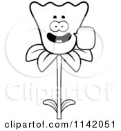 Cartoon Clipart Of A Black And White Talking Daffodil Flower Character Vector Outlined Coloring Page by Cory Thoman