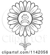 Cartoon Clipart Of A Black And White Angry Daisy Flower Character Vector Outlined Coloring Page by Cory Thoman