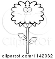 Cartoon Clipart Of A Black And White Bored Dandelion Flower Character Vector Outlined Coloring Page