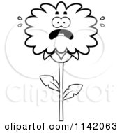 Cartoon Clipart Of A Black And White Scared Dandelion Flower Character Vector Outlined Coloring Page