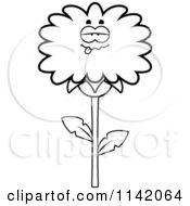 Cartoon Clipart Of A Black And White Drunk Dandelion Flower Character Vector Outlined Coloring Page