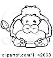 Cartoon Clipart Of A Black And White Sick Wooly Mammoth Vector Outlined Coloring Page