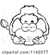 Cartoon Clipart Of A Black And White Bored Wooly Mammoth Vector Outlined Coloring Page