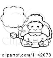 Cartoon Clipart Of A Black And White Dreaming Wooly Mammoth Vector Outlined Coloring Page