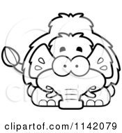 Cartoon Clipart Of A Black And White Scared Wooly Mammoth Vector Outlined Coloring Page