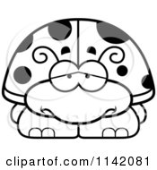 Cartoon Clipart Of A Black And White Depressed Ladybug Vector Outlined Coloring Page