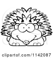 Cartoon Clipart Of A Black And White Happy Hedgehog Vector Outlined Coloring Page by Cory Thoman