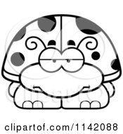 Cartoon Clipart Of A Black And White Bored Ladybug Vector Outlined Coloring Page