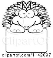 Poster, Art Print Of Black And White Happy Hedgehog Over A Sign