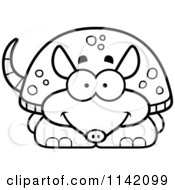 Cartoon Clipart Of A Black And White Happy Armadillo Vector Outlined Coloring Page