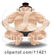 Big Japanese Sumo Wrestler Crouching Clipart Illustration