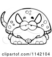 Cartoon Clipart Of A Black And White Depressed Armadillo Vector Outlined Coloring Page