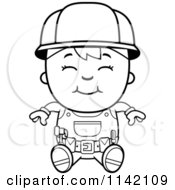 Cartoon Clipart Of A Black And White Sitting Handy Boy Vector Outlined Coloring Page