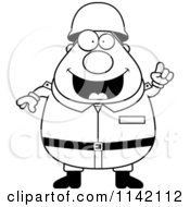 Cartoon Clipart Of A Black And White Chubby Army Man With An Idea Vector Outlined Coloring Page