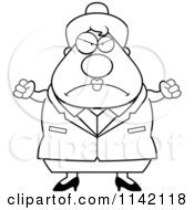 Cartoon Clipart Of A Black And White Angry Chubby Business Lady Vector Outlined Coloring Page