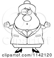 Cartoon Clipart Of A Black And White Careless Shrugging Chubby Business Lady Vector Outlined Coloring Page