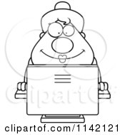 Poster, Art Print Of Black And White Happy Chubby Business Lady Using A Computer