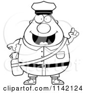 Cartoon Clipart Of A Black And White Chubby Mail Man Postal Worker With An Idea Vector Outlined Coloring Page
