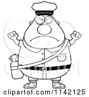 Cartoon Clipart Of A Black And White Angry Chubby Mail Man Postal Worker Vector Outlined Coloring Page