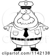 Cartoon Clipart Of A Black And White Chubby Police Man With A Mustache Vector Outlined Coloring Page