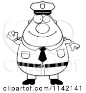 Cartoon Clipart Of A Black And White Friendly Waving Chubby Police Man Vector Outlined Coloring Page