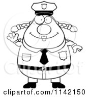 Poster, Art Print Of Black And White Friendly Waving Chubby Police Woman