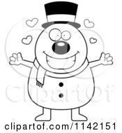 Cartoon Clipart Of A Black And White Pudgy Amorous Snowman Vector Outlined Coloring Page