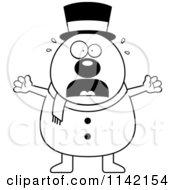Cartoon Clipart Of A Black And White Stressed Pudgy Snowman Vector Outlined Coloring Page
