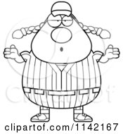 Cartoon Clipart Of A Black And White Careless Shrugging Female Baseball Player Vector Outlined Coloring Page