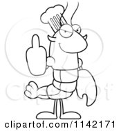 Cartoon Clipart Of A Black And White Chef Lobster Or Crawdad Mascot Character Holding Up A Middle Finger Vector Outlined Coloring Page