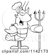 Cartoon Clipart Of A Black And White Devil Chef Lobster Or Crawdad Mascot Character Vector Outlined Coloring Page