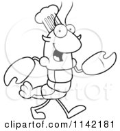 Cartoon Clipart Of A Black And White Walking Chef Lobster Or Crawdad Mascot Character Vector Outlined Coloring Page by Cory Thoman
