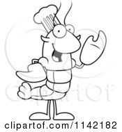 Black And White Waving Chef Lobster Or Crawdad Mascot Character