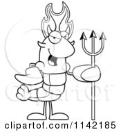 Cartoon Clipart Of A Black And White Devil Lobster Or Crawdad Mascot Character Vector Outlined Coloring Page