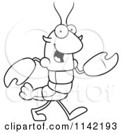 Cartoon Clipart Of A Black And White Walking Lobster Or Crawdad Mascot Character Vector Outlined Coloring Page