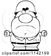 Cartoon Clipart Of A Black And White Angry Male Army Soldier Vector Outlined Coloring Page