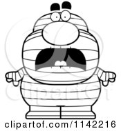 Cartoon Clipart Of A Black And White Scared Pudgy Mummy Vector Outlined Coloring Page