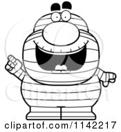 Cartoon Clipart Of A Black And White Pudgy Mummy With An Idea Vector Outlined Coloring Page