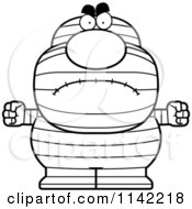 Cartoon Clipart Of A Black And White Angry Pudgy Mummy Vector Outlined Coloring Page