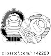 Cartoon Clipart Of A Black And White Pudgy Mummy In A Sarcophagus Vector Outlined Coloring Page