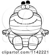 Cartoon Clipart Of A Black And White Sitting Pudgy Mummy Vector Outlined Coloring Page