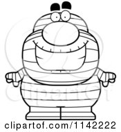Cartoon Clipart Of A Black And White Happy Pudgy Mummy Vector Outlined Coloring Page