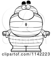 Cartoon Clipart Of A Black And White Surprised Pudgy Mummy Vector Outlined Coloring Page