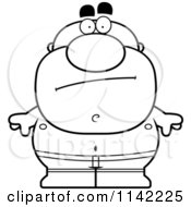 Cartoon Clipart Of A Black And White Calm Pudgy Male Swimmer Vector Outlined Coloring Page