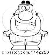 Cartoon Clipart Of A Black And White Pudgy Male Swimmer With Snorkel Gear Vector Outlined Coloring Page