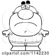 Cartoon Clipart Of A Black And White Depressed Pudgy Male Swimmer Vector Outlined Coloring Page